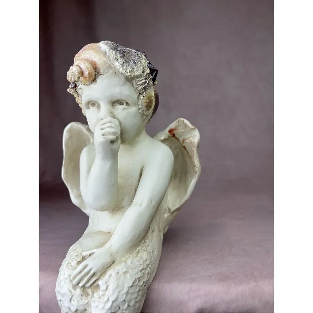 Vintage R. Shipman 1999 Angel Mermaid Seashells Shelf Sitter Statue READ